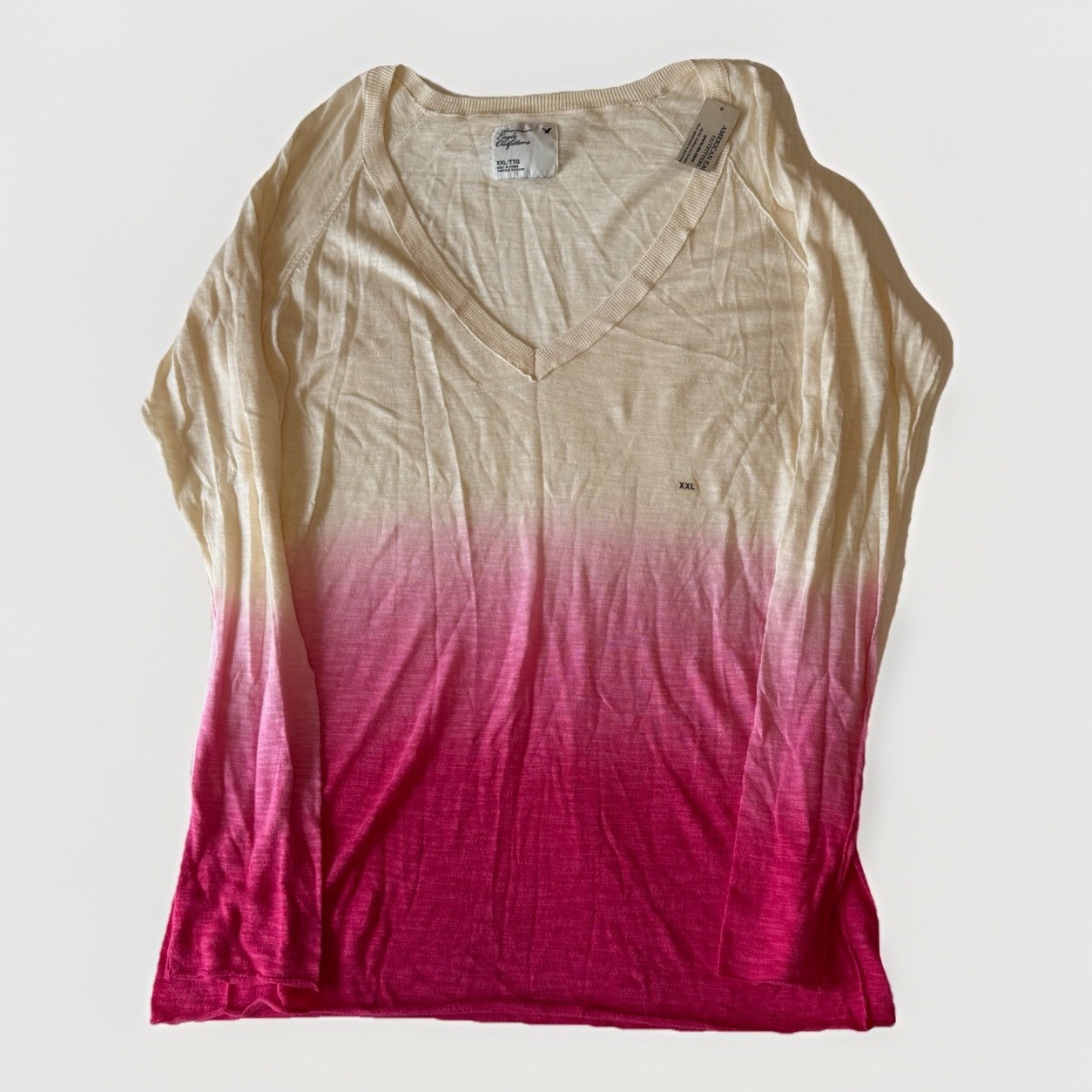 American Eagle Vtg Y2k Pink Ombre Knit Long Sleeve Top Women's (Xxl) Preppy Cute